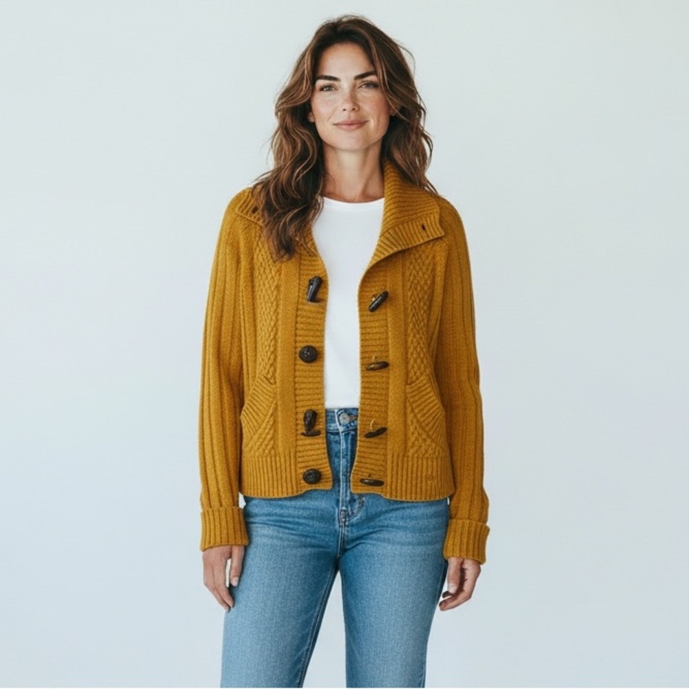 Burberry Cable Knit Toggle Close Wool Cardigan Sweater Orange Size 40/Small